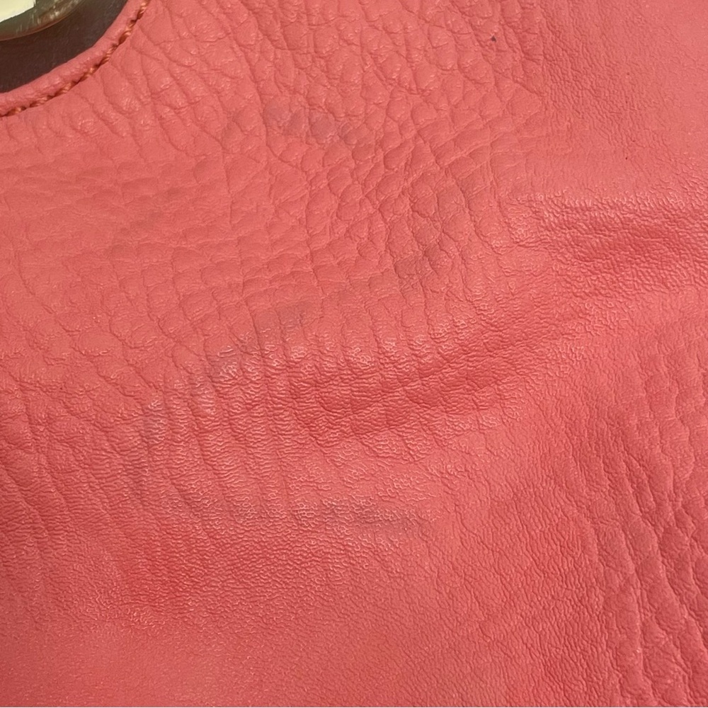 WOMENS TOTE SATCHEL HANDBAG coral FAUX LEATHER DOUBLE STRAPS. Pre-owned. Flaws - Picture 14 of 16